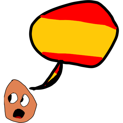  a nondescript, bald, tan skinned person speaks. Their speech bubble is filled with red and yellow like a Spanish flag.